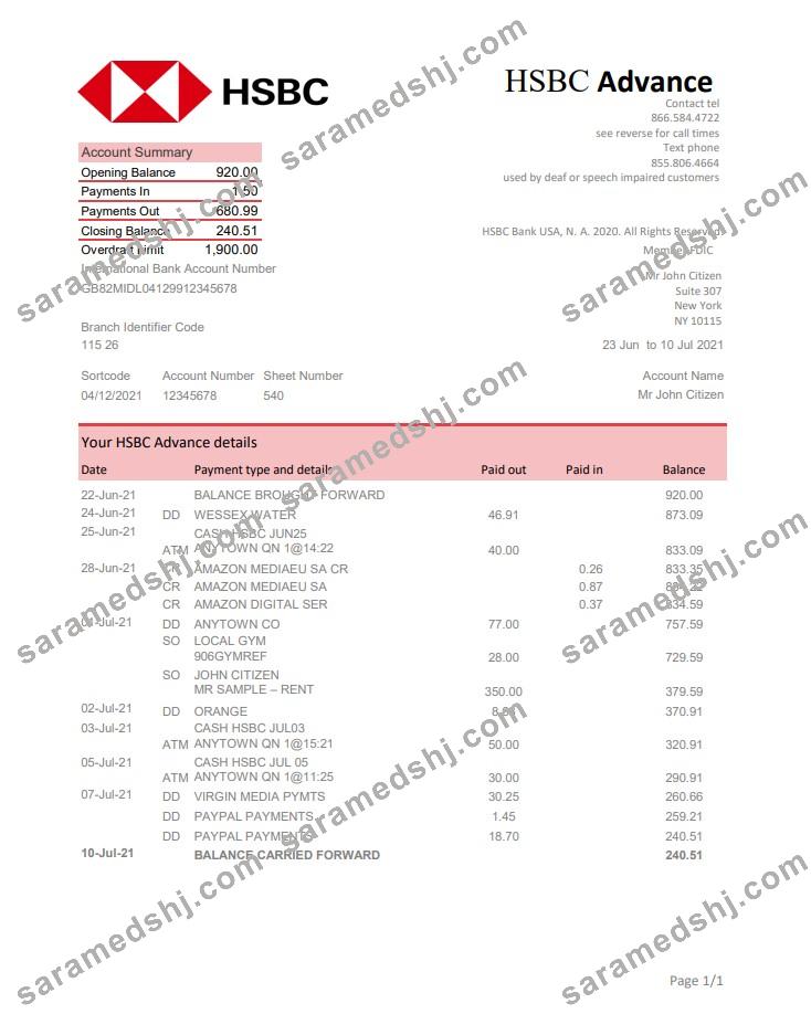 USA HSBC excel pdf